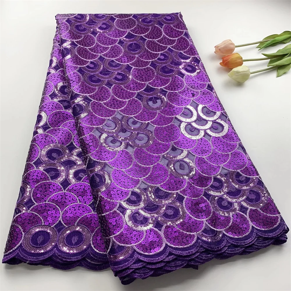 

Latest African Lace Fabric 2022 High Quality Wedding French Lace Fabric With Sequins For Nigerian Wedding Party Dress t74-12