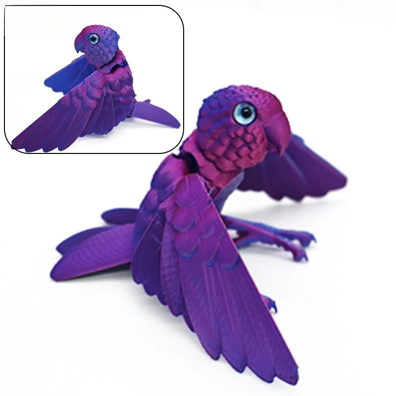 3D Printed Parrot Model Flexible Animal Statue Bird with Wings Moveable Joints Home Decoration Autism ADHD Fun Toys Holiday Gift