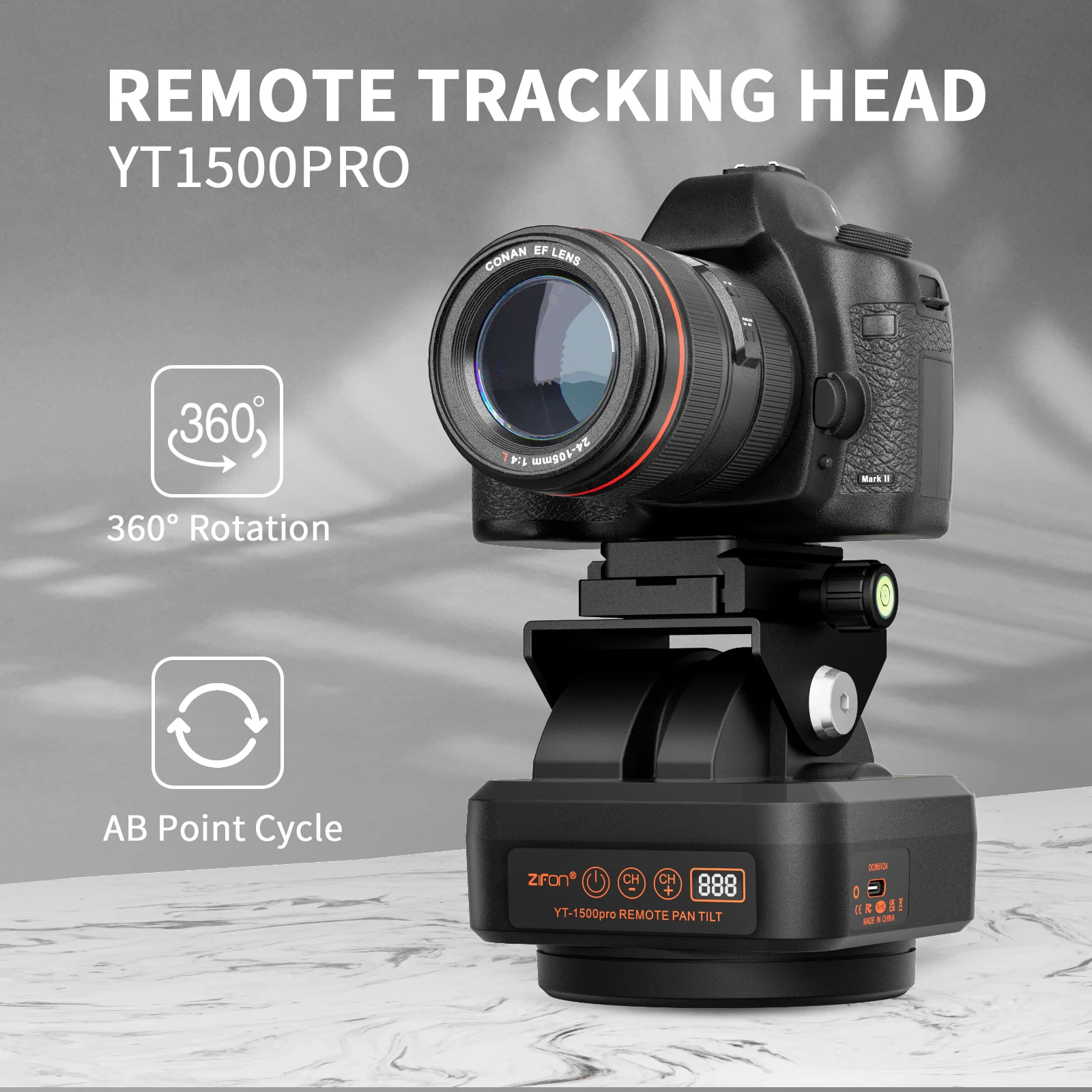 ZIFON YT1500 PRO Motorized Pan Tilt Head Waterproof Remote Control Stabilizer for Phones Camera Weight Capacity 2.2 kg