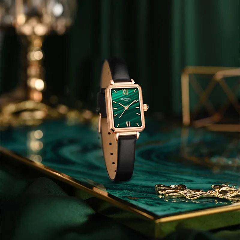 Switzerland Made Watch for Women CARNIVAL Brand Luxury Square Quartz Watch Ladies Fashion Waterproof Ultra Thin Relogio Feminino