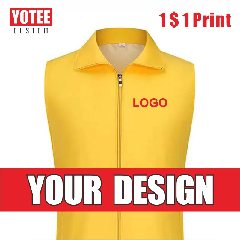 

YOTEE Men's Custom Vest Printed Logo Sleeveless Vest Volunteer Uniform Supermarket Workwear Solid Colour Zip Top