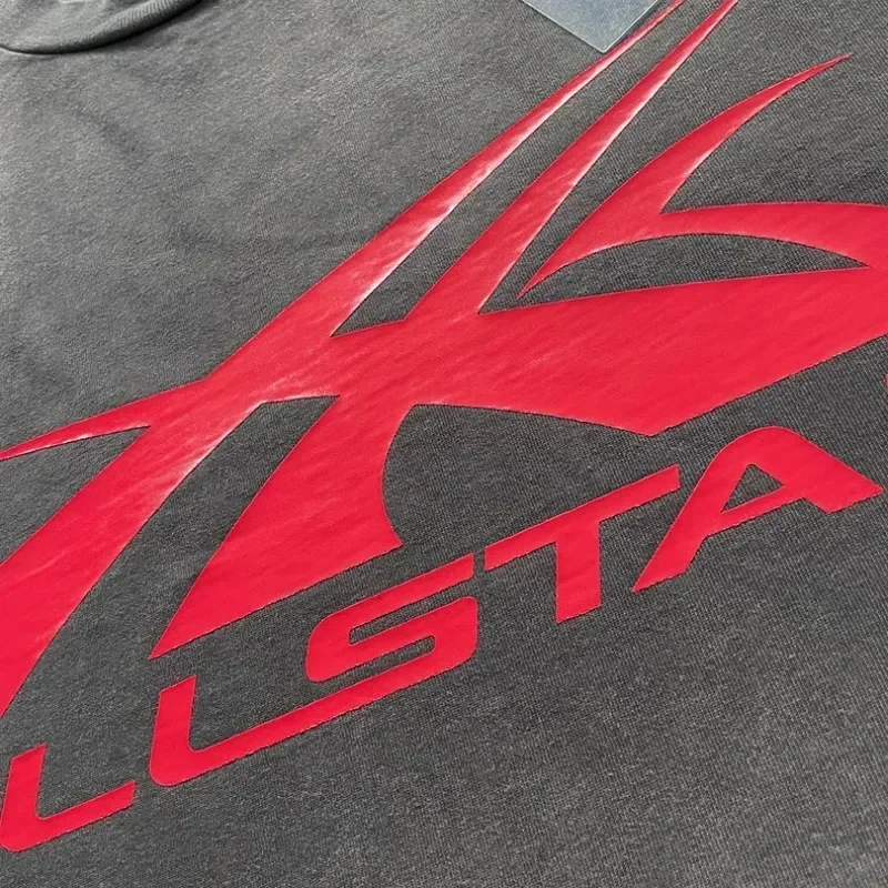 

24ss Washed Gray Logo Printing T-Shirts Men Women 1:1 Top Quality Pure Cotton Hell Star Casual T Shirt