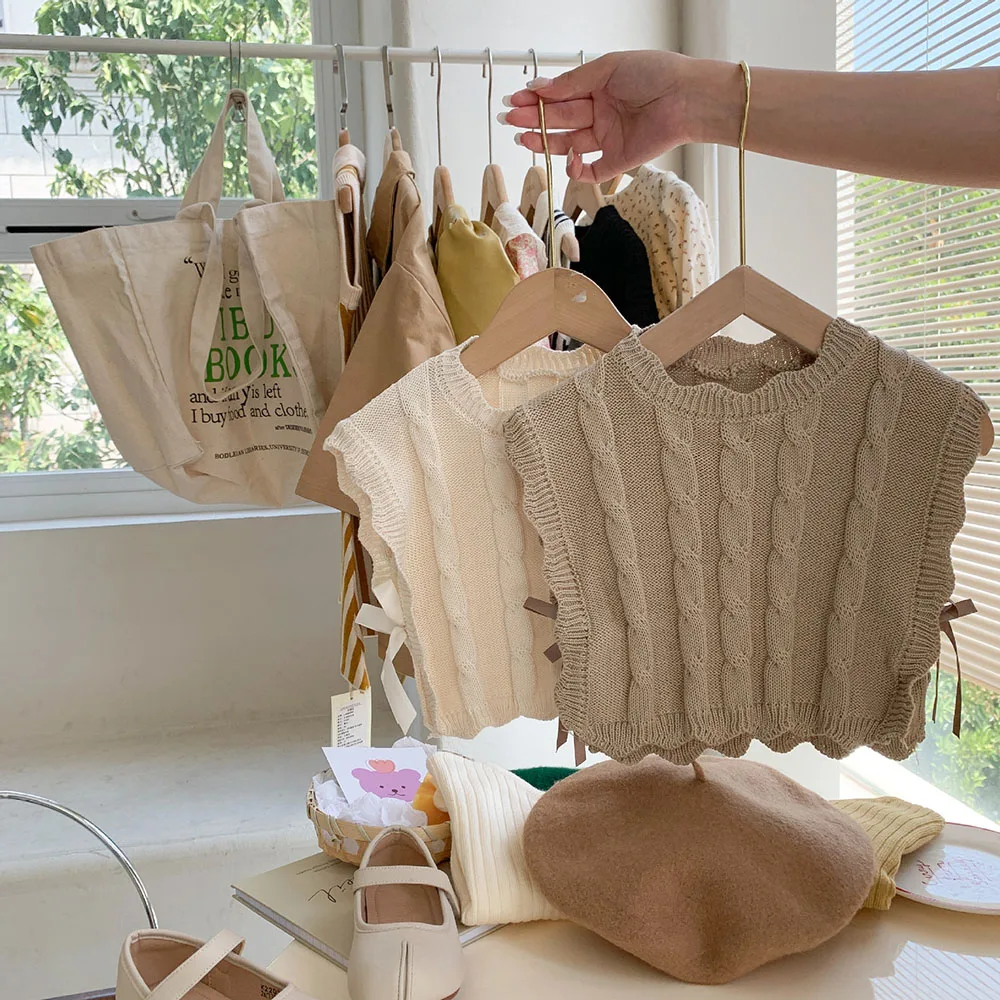 Kids Knitted Vest Girls Sweater Waistcoat Jacket