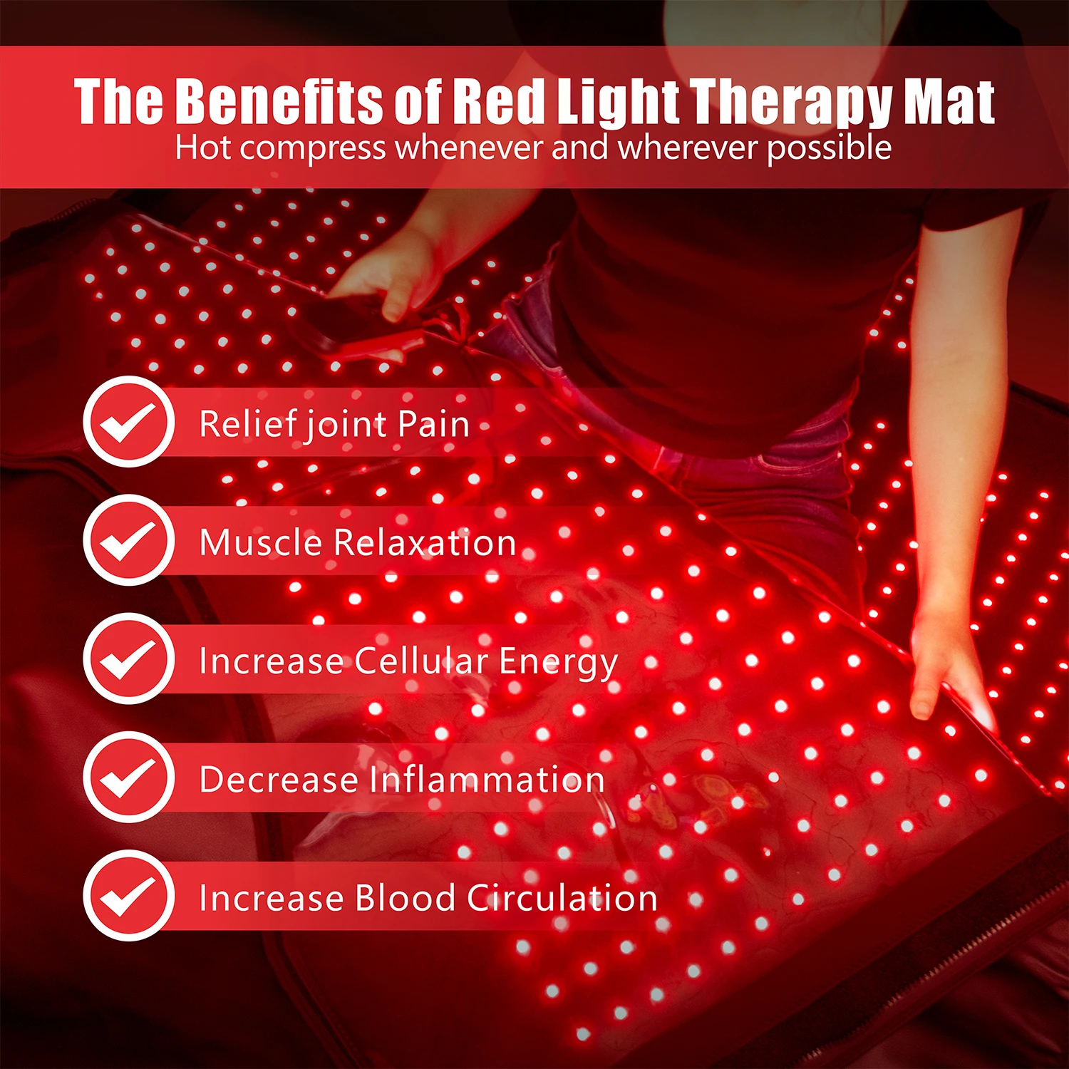 Dual Wavelength LED Beads 660nm&850nm Red Light Therapy Mat Full Body Used to Relieve Pain 71＂x 47＂
