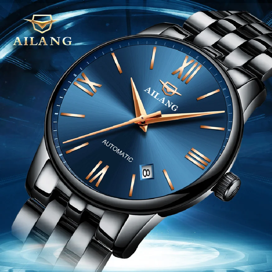 

AILANG 2023 Fashionable Simple Men Watches Famous Brand Luxury Calendar Watches Waterproof Black Steel Case Watches Clock 2603