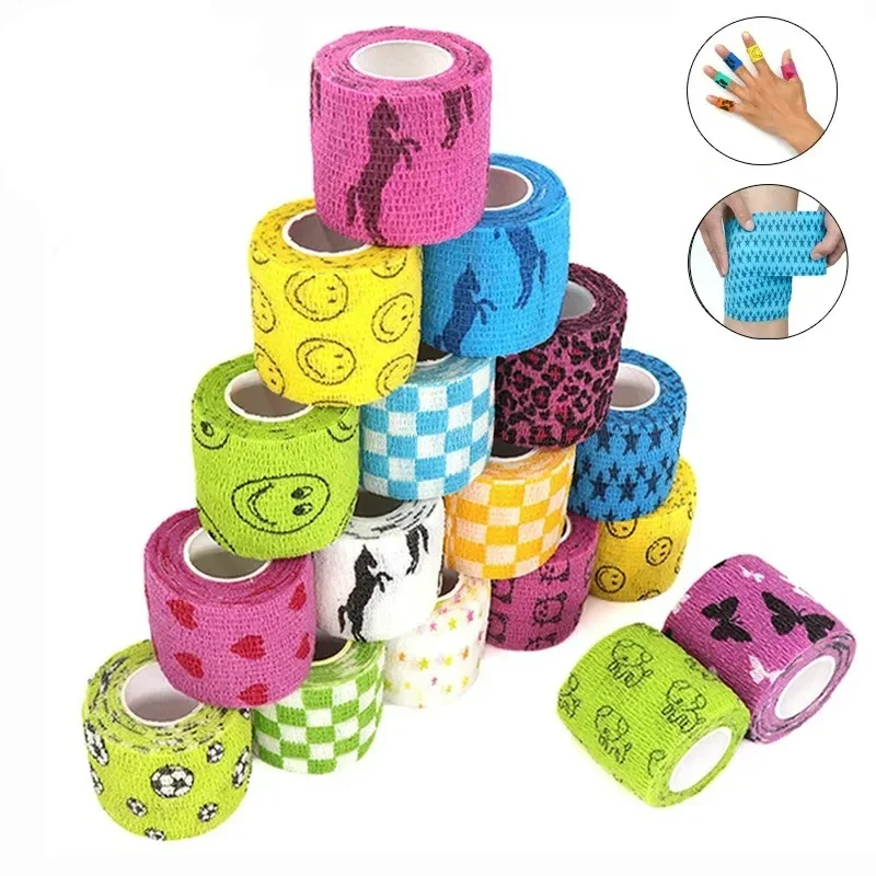 

1 Pcs Printed Sports Knee Protector 4.8m Therapy Elastic Bandage Colorful Self Adhesive Wrap Tape for Finger Joint Pet