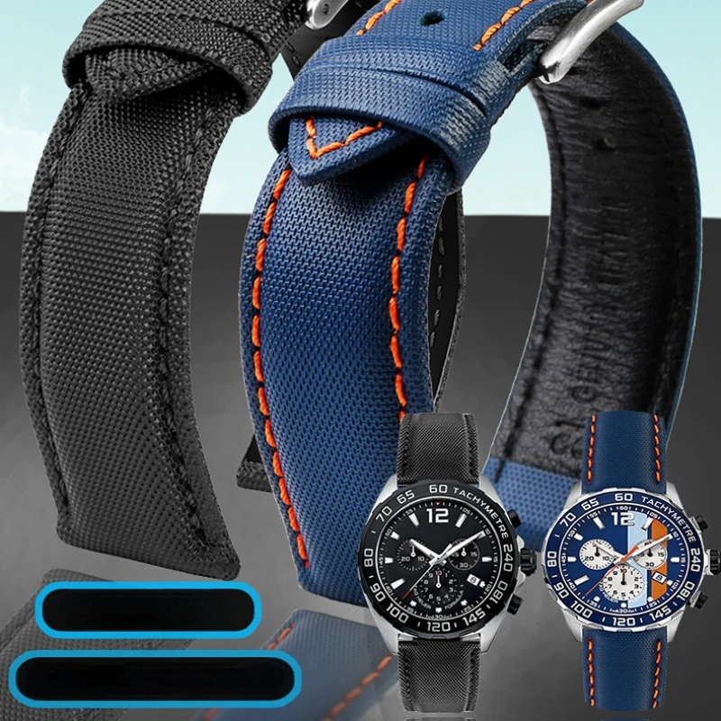 Per Tag Heuer F1 Bay Sport Calera Wacth Band Omega Sport Nylon Canvas Cowhide Bottom Men Strap 20Mm 21 22Mm Wrsitband Impermeabile