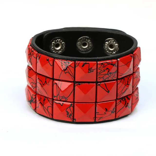 Vintage Punk Style Personality Square Nail Braid Leather Adjust Bracelet For Men Hands Wide Bangle Accessories Jewelry 2022