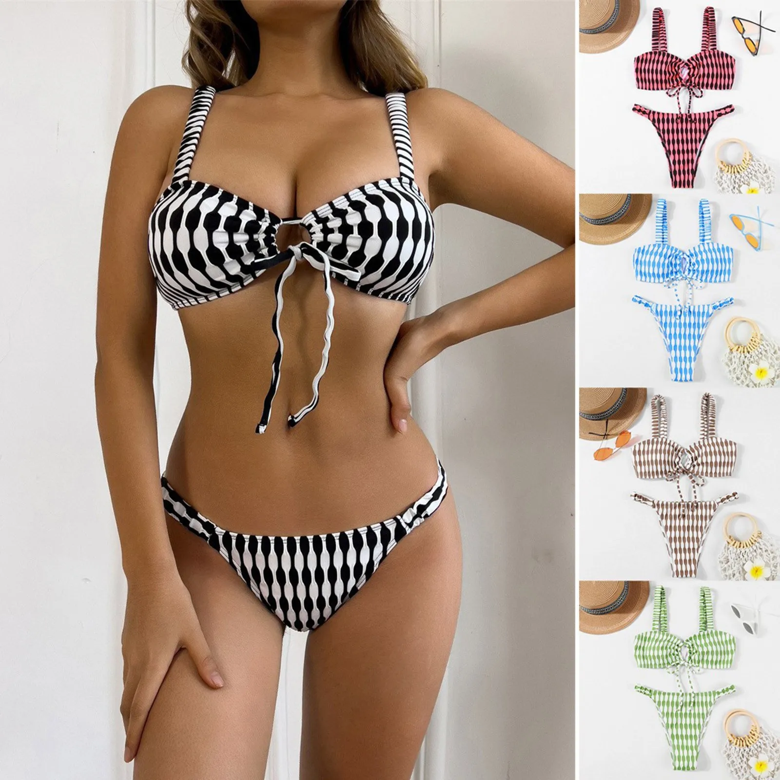 

Women's Fashionable Beach Bikinis Set Multi-color Split Body Backless Sexy Bikini Skin Friendly Comfortable Swimsuit купальник