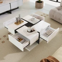 Anajqaqia Table basse brillante 78 × 78 × 36 cm, avec 4 tiroirs, coordination des couleurs unique et design linéaire, avec espace de rangement 2