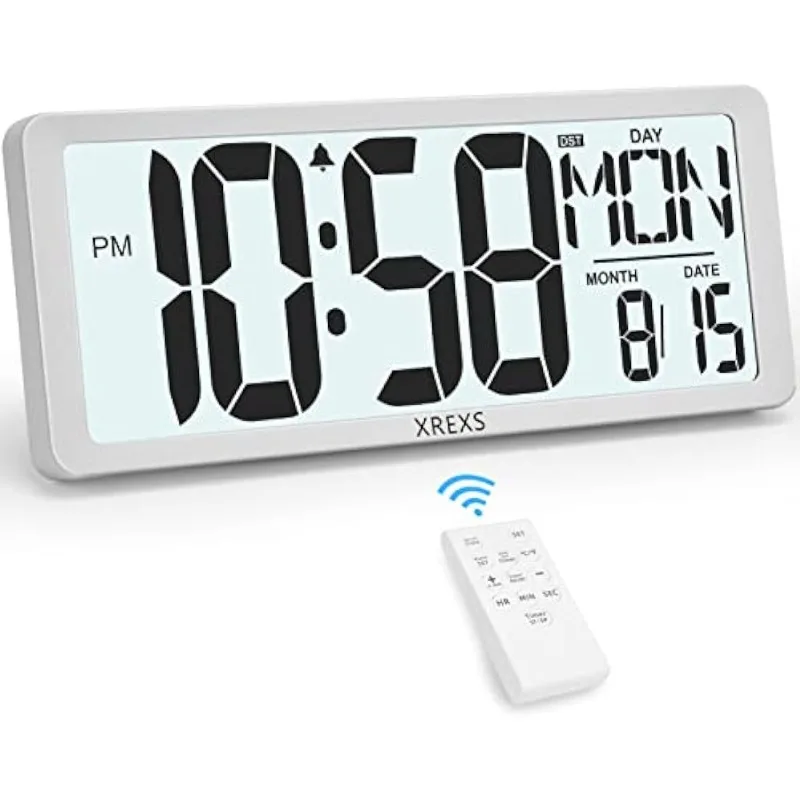 

XREXS Large Digital Wall Clock with Backlight, 14.17 Inch Large Display Wall Clock with Remote Control, Count Up & Down