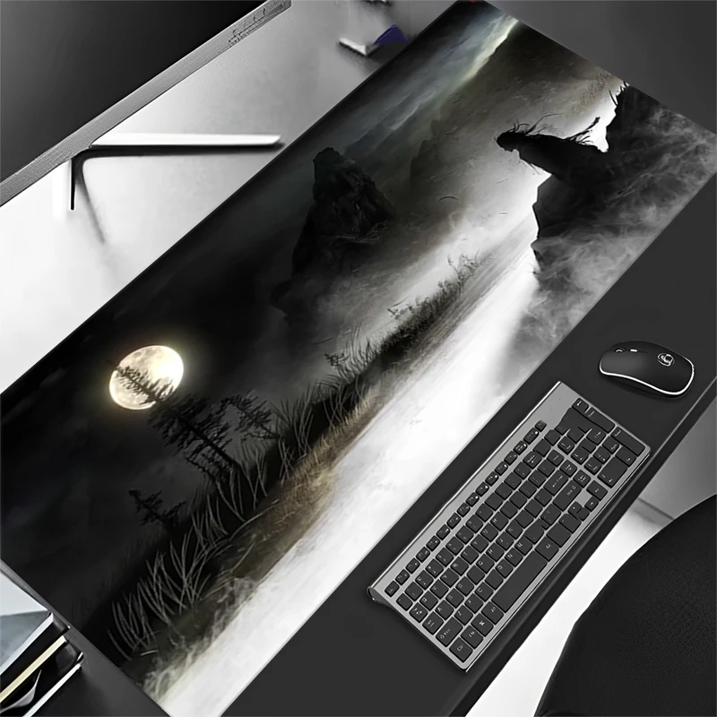 Night Moonlight Samurai large size cool mouse pad 900x400 non-slip esports desk mat game player mouse pad desktop accessories ﻿ 2