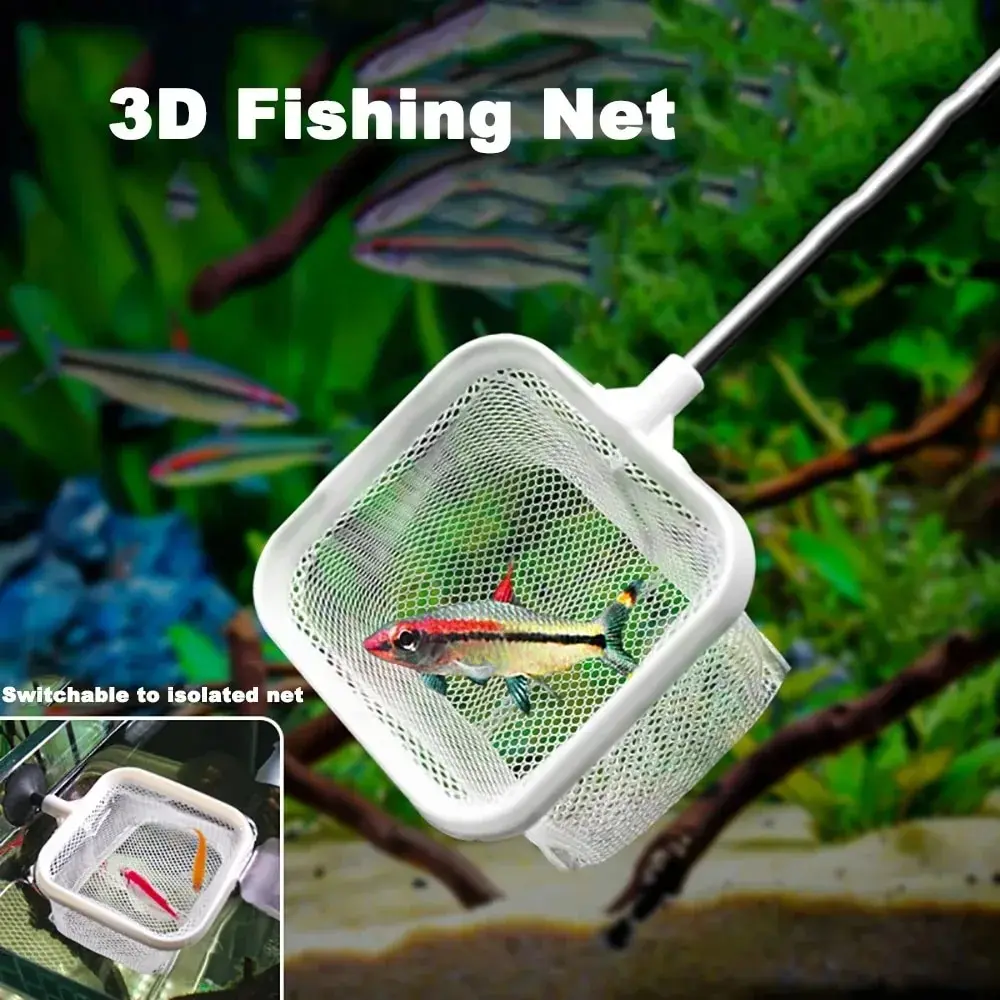 Aquarium Fishing Net Square With Suction Cup Extendable Long Handle Fishing Gear For Catching Fish Shrimp Tank Clean Accessories