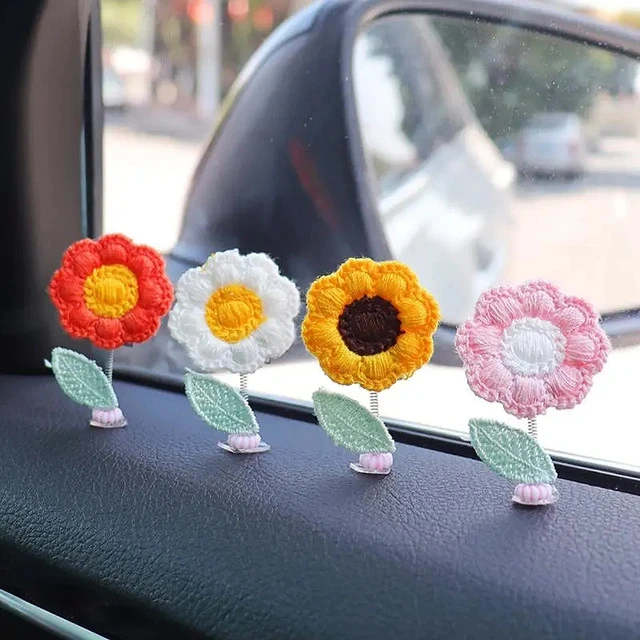 2 Pcs Crochet Sunflower Car Hanging Daisy Flower Decoration Handmade Crochet  Flower Accessories Interior For Woman Gadgets - AliExpress
