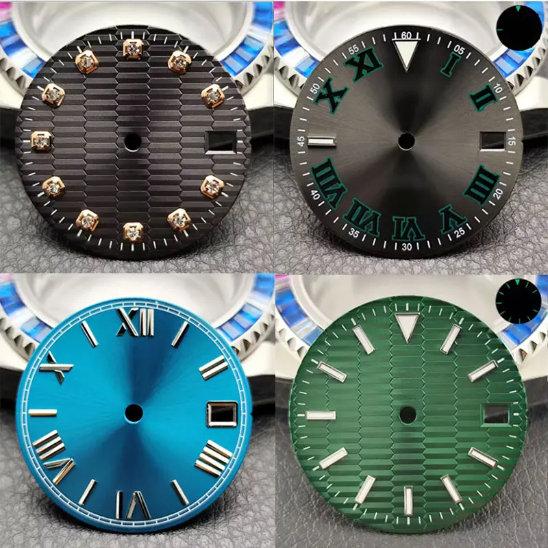 28.5mm watch dial C3 green glow-in-the-dark with dual calendar watch accessories suitable for NH35 NH36 series movements