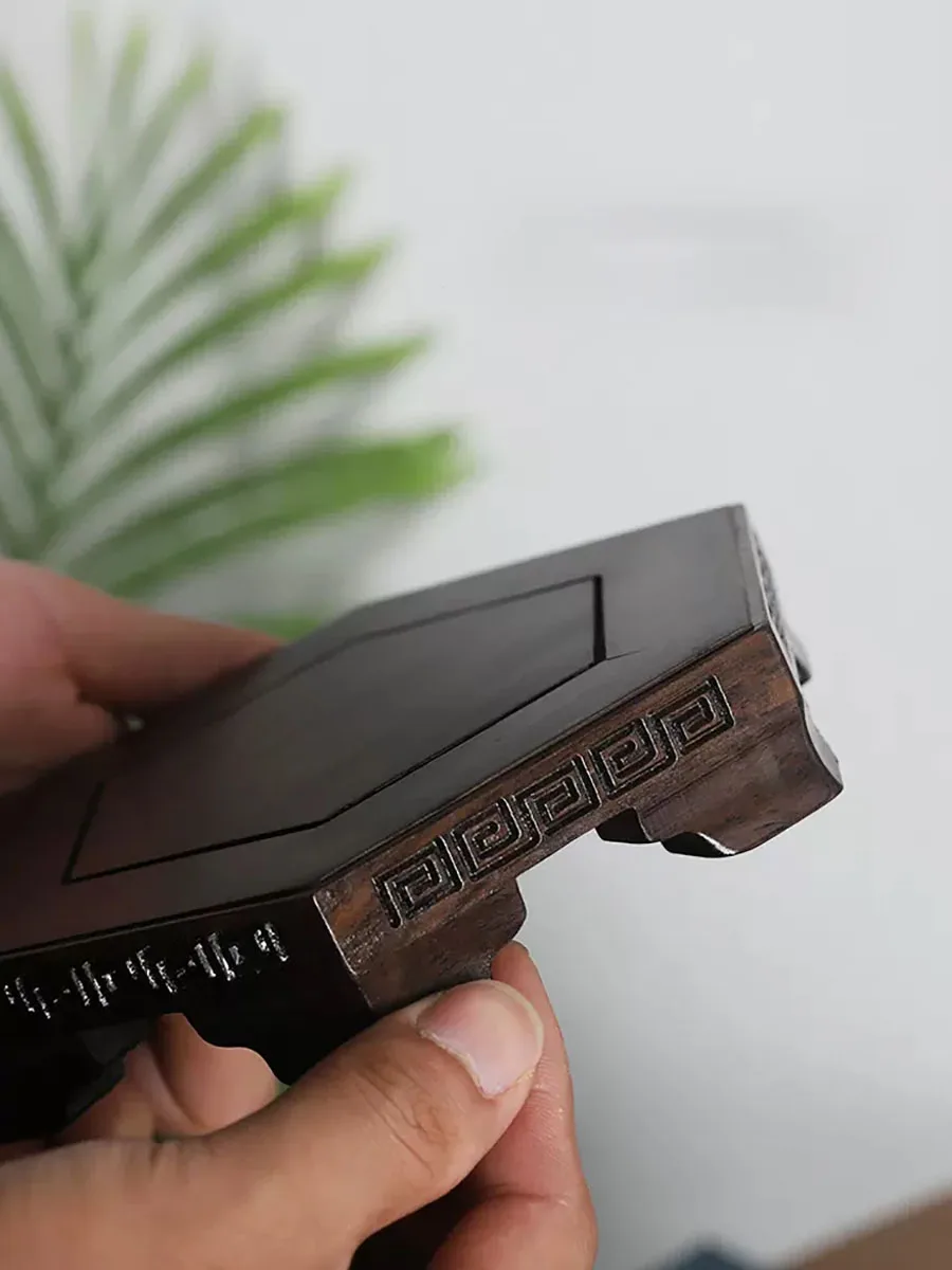 Mahogany Rectangular Pattern Base, Ebony Teapot Vase, Bonsai Buddha, Solid Wood Bracket, Carving, Decorative Ornaments