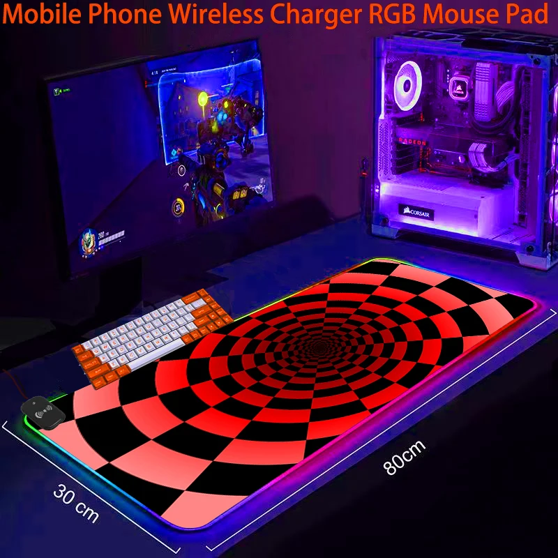 

Phone Wireless Charging RGB Mouse Pad LED Gaming 3D Vortex Rug Game Mats Luminous Mousepad Desk Mat Anti-skid Office Accessories