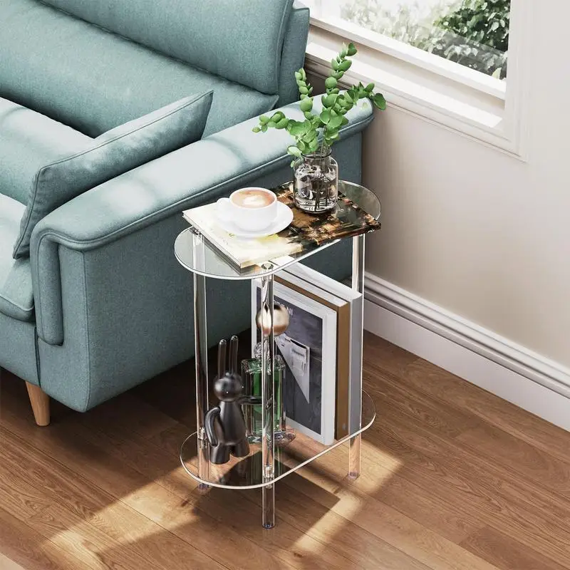 Clear Acrylic Oval End Table 2-tier Bedside Nightstand for Living Room Bedroom Home Decor Suitable for Living Room Bedroom 3