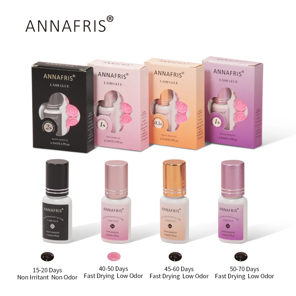 

ANNAFRIS 0.5s Fast Dry Strong Eyelash Extension Glue 5ml Adhesive Retention 5-7 Weeks Non Odor False Lash Glue Makeup Tool