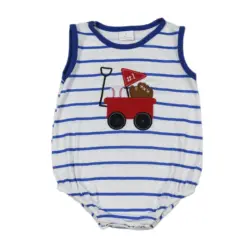 Wholesale Baby Boy Toddler Bubble Stripes Romper Jumpsuit Kids Newborn Embroidery Baseball One-piece Coverall Bodysuit Clothing