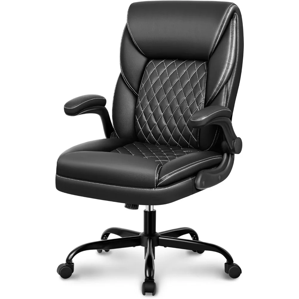 

Office Chair, Executive Leather Chair Home Office Desk Chairs, Ergonomic Computer Desk Chair with Adjustable Flip-Up Arms