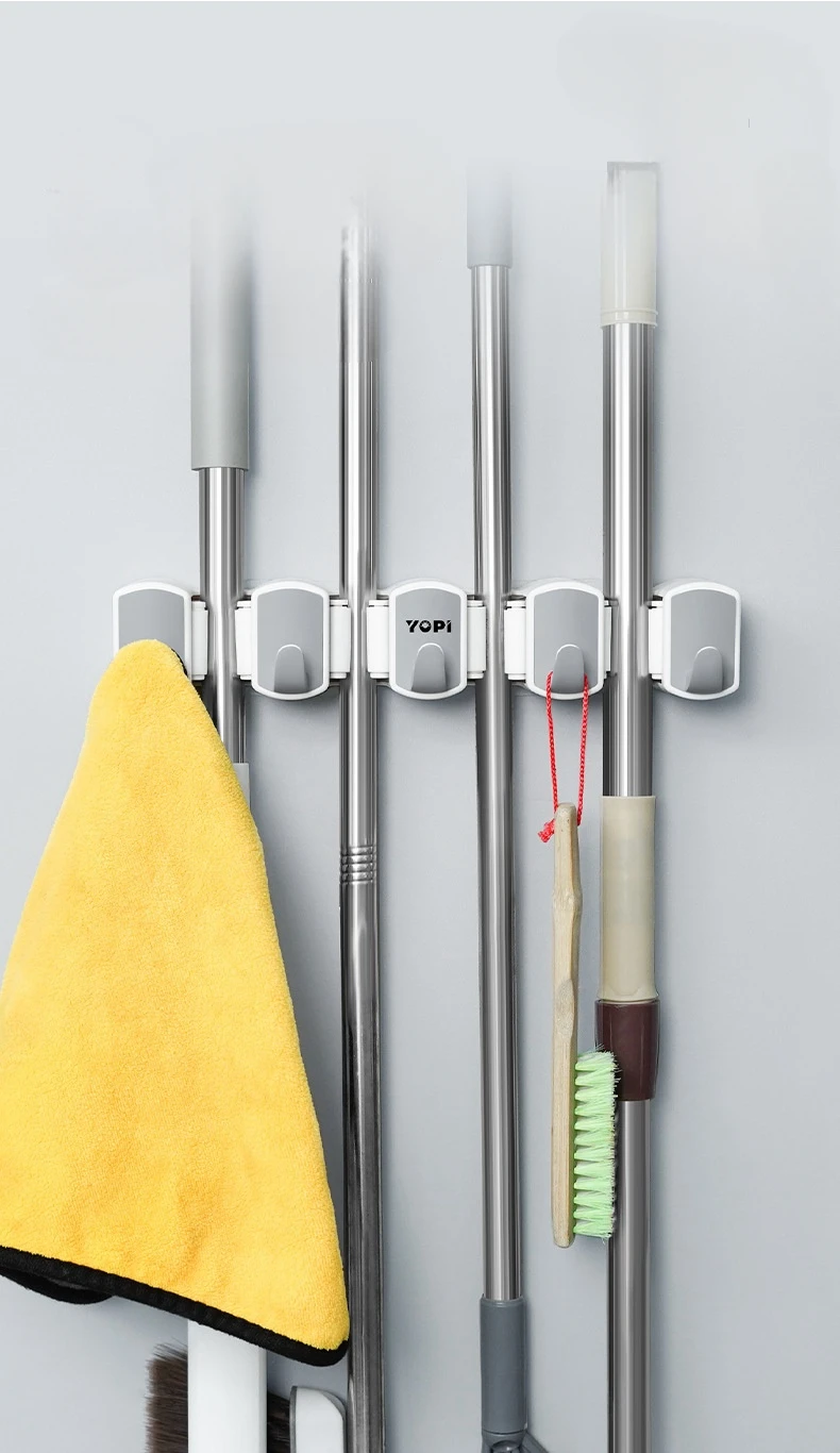 4-Position Wall-Mounted Broom & Mop Organizer
