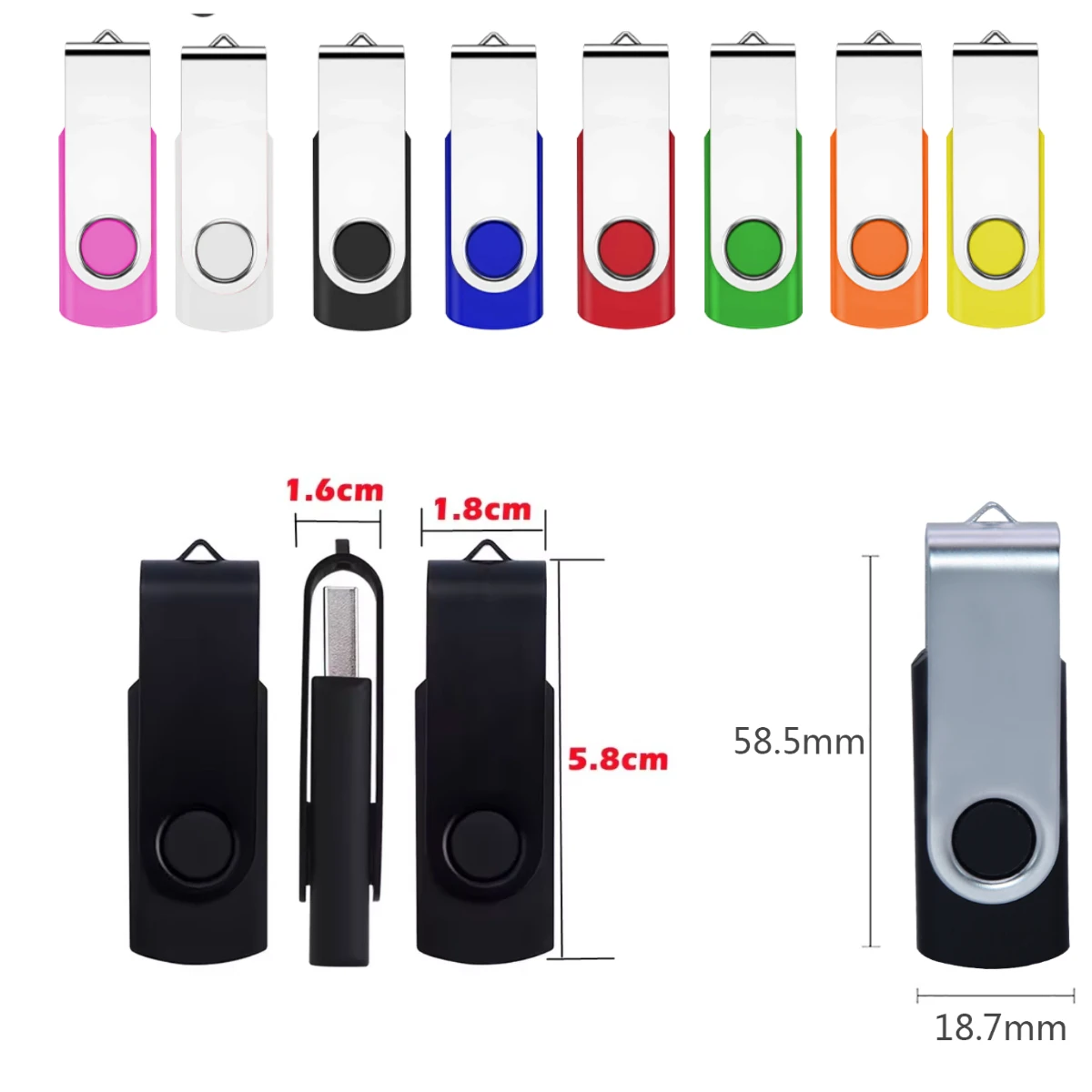 50개 묶음 USB 플래시 드라이브 메모리 스틱 미니 회전식 펜 드라이브 저장 장치 펜드라이브 64GB 무료 맞춤 로고 비즈니스 선물 32GB