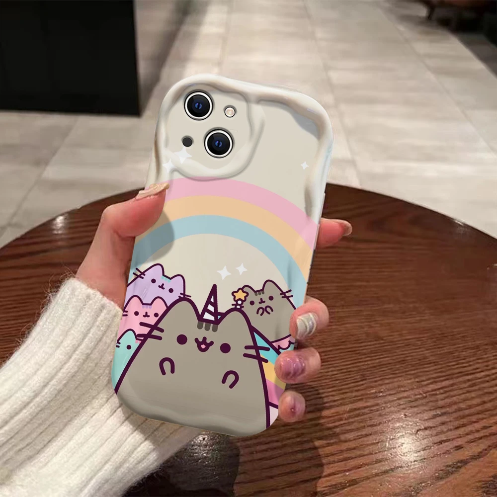 Funda divertida Pusheens Cat 3D Wave para iPhone 15 14 13 12 11 Pro Max Mini X XR XSMAX 8 7 6S Plus funda de silicona suave