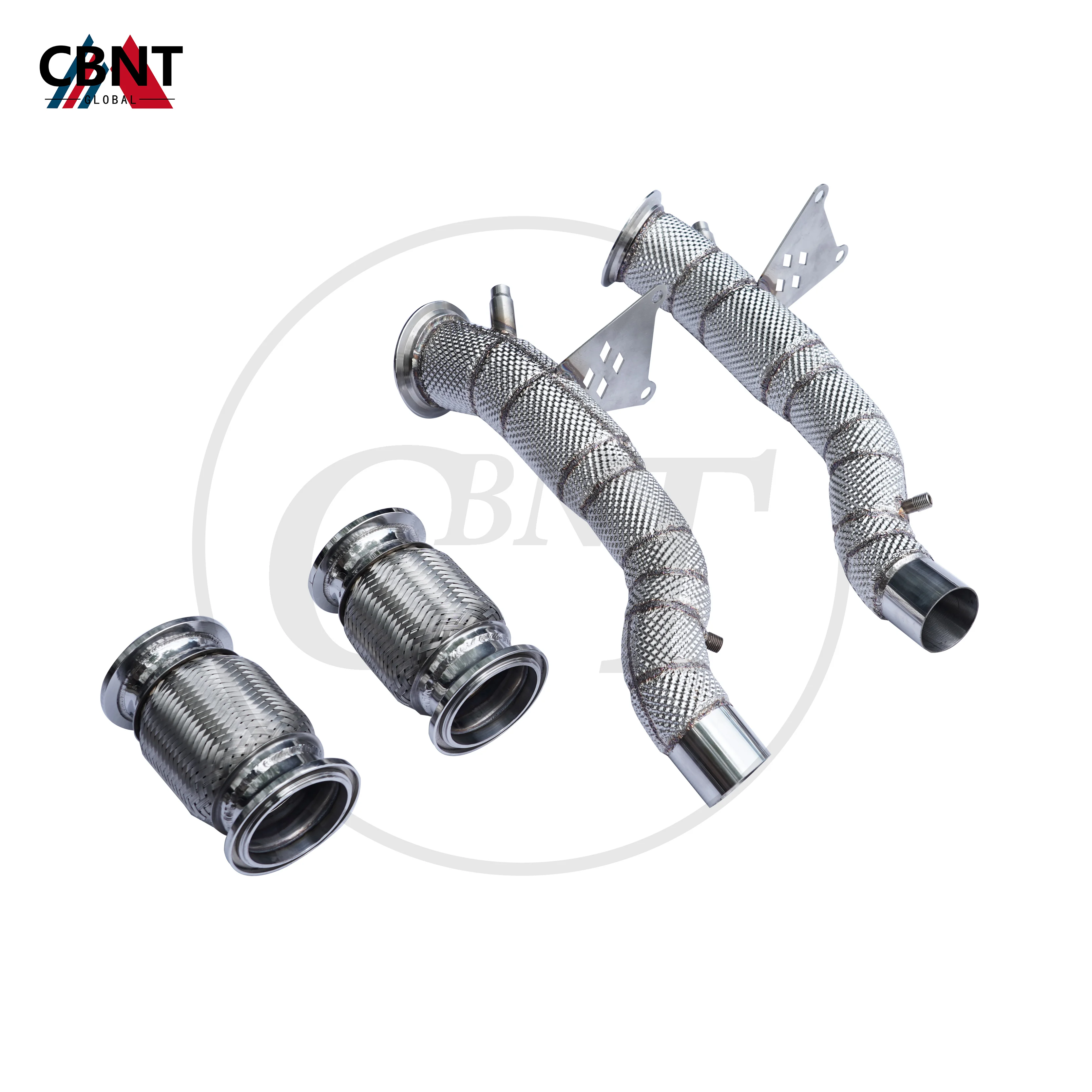 CBNT 페라리 458 488 F8 4.5L 배기 헤더 캣티드 및 캣리스 다운파이프, 열 차폐 튜닝 성능 배기 파이프 시스템 포함