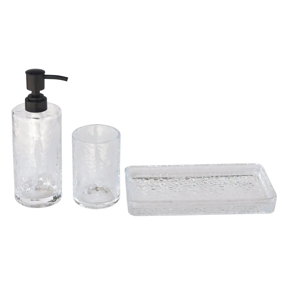 Hammered Glass Vanity Tray Organizer Clear Elegant Makeup Perfume Jewelry Cosmetic Storage Shower Bathroom Display Durable Heavy 6