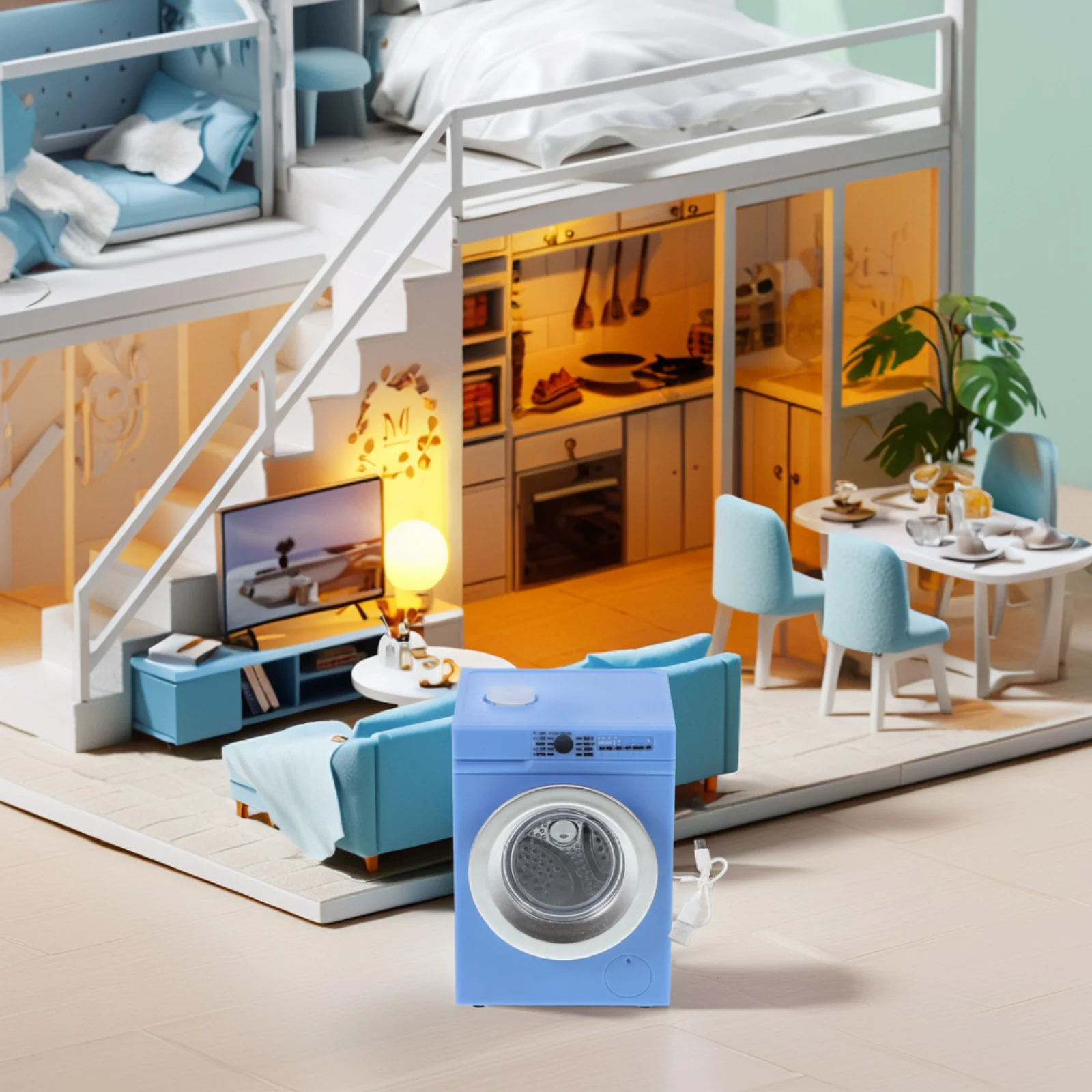 Miniature Washing Machine Model Portable Washer DIY House Layout Prop Metal Decor Tiny 6