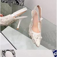 Sandales à talons hauts en cuir véritable avec broderie en tissu, sandales blanches pour femmes 2025, chaussures de mariage sexy, chaussures de soirée 3