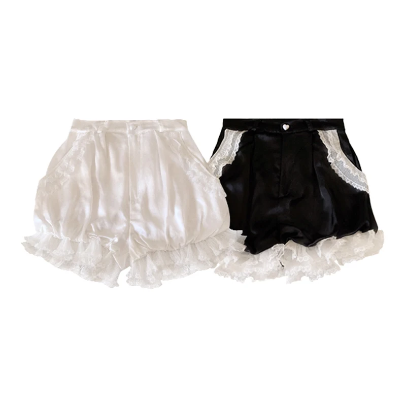 

Lolita Style Satin Shorts for Sweet Girls Elastic Waist Lace Trim Shorts Female Kawaii Clothes