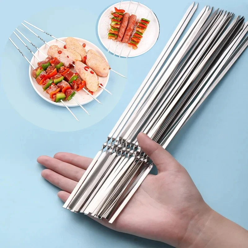 Stainless Steel Barbecue Skewer Reusable BBQ Skewers Kebab Iron Stick For Outdoor Camping Picnic Tools Cooking Tools 10-20Pcs barbecue skewers barbecue tools