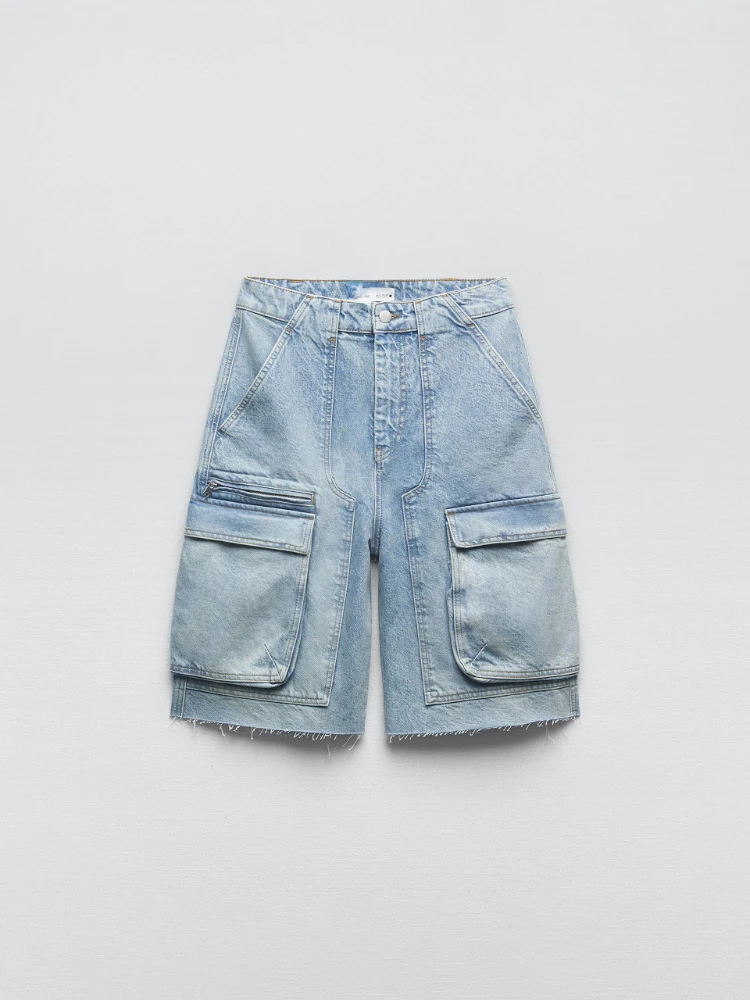 Zara Sale Short Jean Femme Zara RR2745 Mid Length Cargo Bermuda