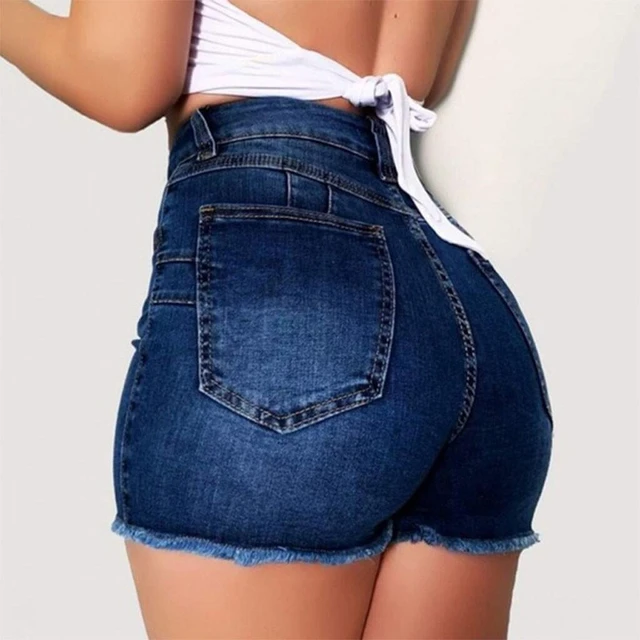 2023 Fashion Stretch Slim Hole Denim Shorts Womens High Waisted Shorts -  AliExpress