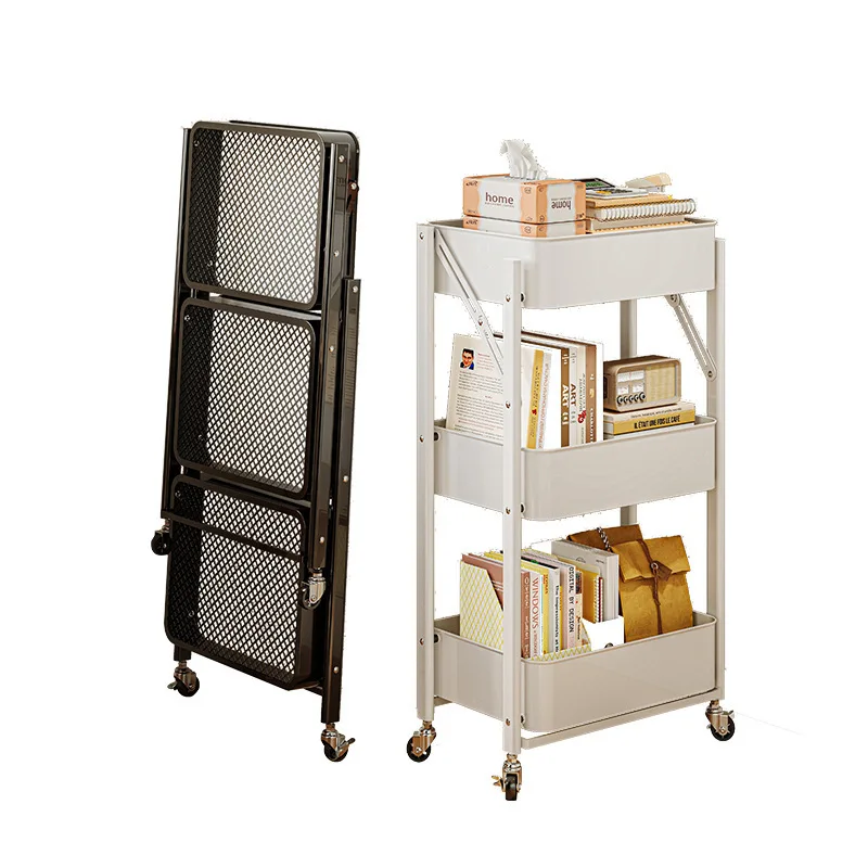 Foldable Storage Rack Small Cart Multi story Floor Kitchen Snack Toilet Mobile storage rack