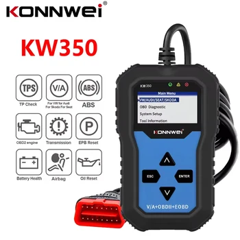 Strumento diagnostico per auto KONNWEI KW350 OBD2 per VAG, VW, Audi, reset ABS, airbag, luce di servizio olio, diagnostica EPB migliorata