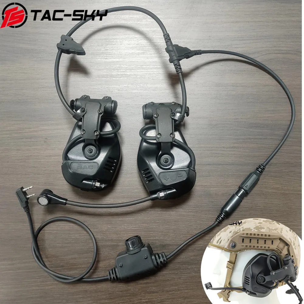 TS TAC-SKY 전술 헤드셋 RAC 야외 사냥 스포츠 헤드셋 ARC 헬멧 트랙과 호환되는 FAST /ACH/MICH 시리즈 헬멧