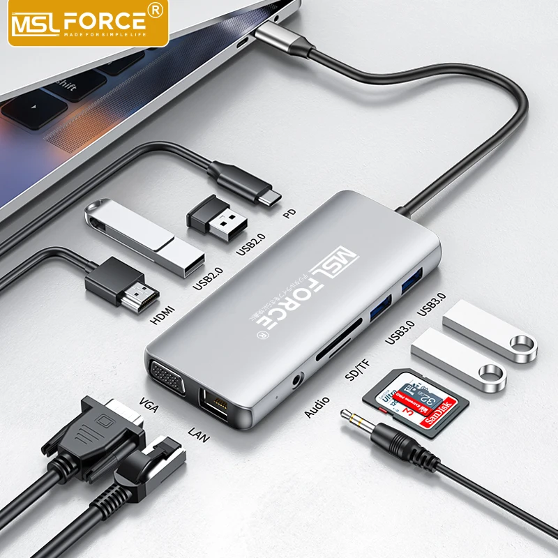 Docking Station E Hub Usb A Type C Dock Adaptador Rj45 Vga Hub Pd 4K 60Hz Usb Multi-Hub Per Macbook Pro Lenovo Laptop Android