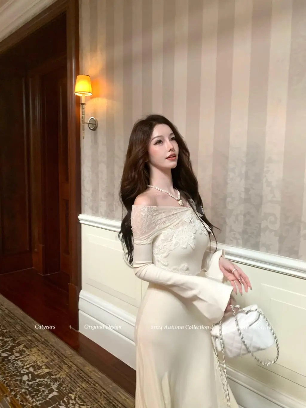 Vestidos de punto nuevos de otoño e invierno para mujer, cuello alto, manga acampanada, encaje de retazos, corte sirena, moda coreana, Vestidos para mujer