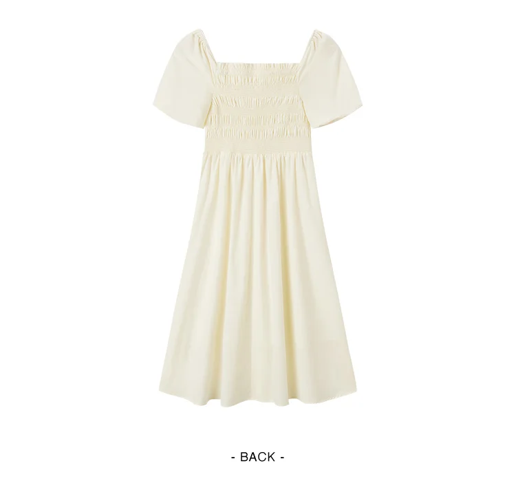 Vestido de mujer con escote cuadrado, mangas abullonadas, corte ajustado y elegante, nuevo vestido de verano divertido y elegante de largo medio.