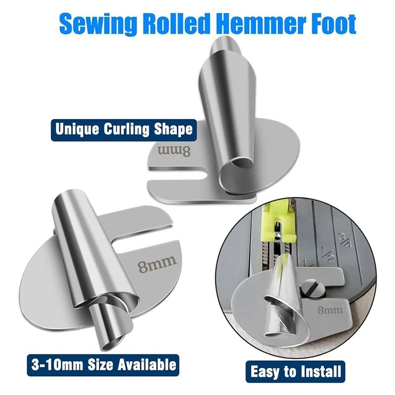 Sewing Rolled Hemmer Foot Set 4Pcs (4/6/8/10MM),Universal Sewing Machine Accessories Rolled Hem Presser Foot