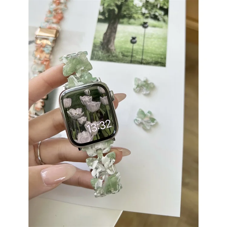

Butterfly Luxury Women Ladies Watch Strap for Watch Series 7 6 SE iWatch 7 Strap 41mm 45mm 40mm 44mm Resin Chains Metal Band