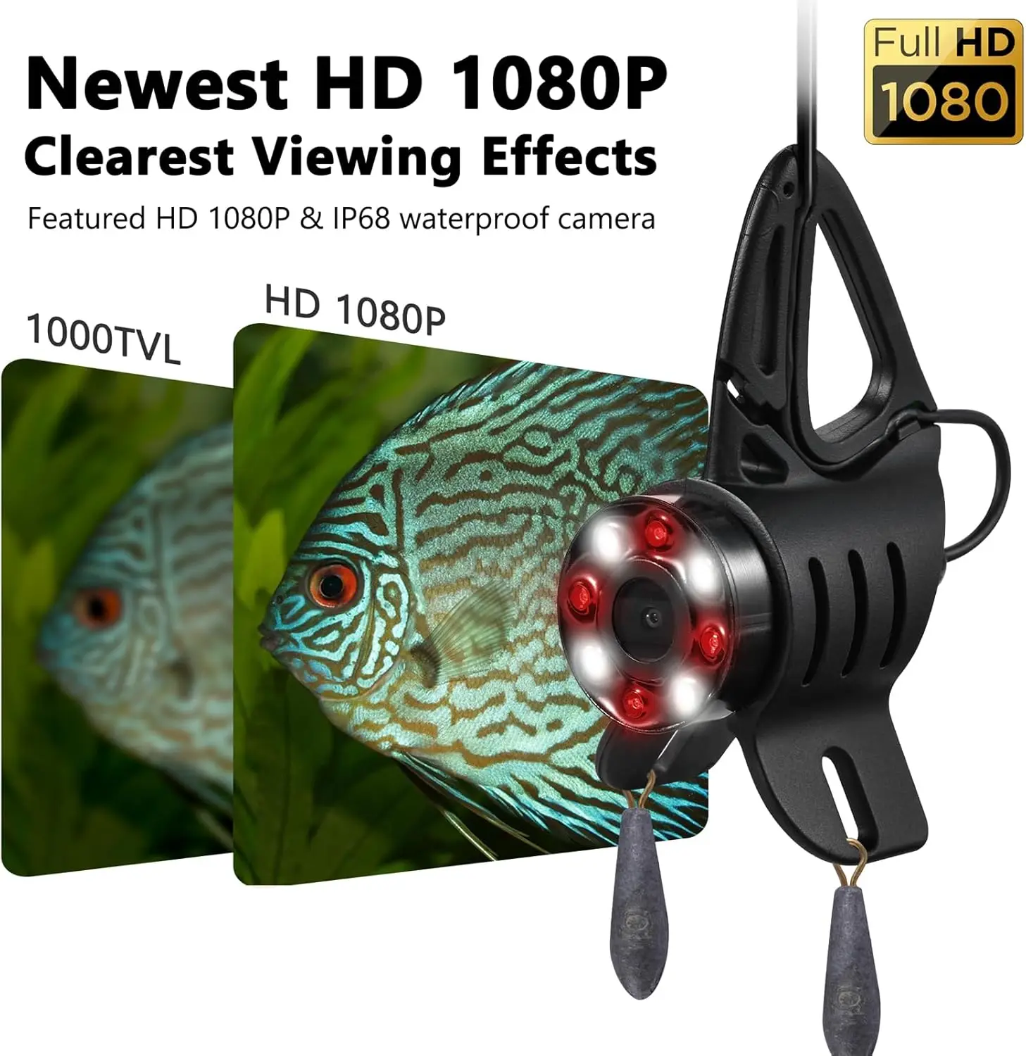 7'' Underwater Fishing Camera w/DVR- [Upgrade 1080P] Ice Fishing Camera Underwater w/ Li-Battery, USB-C