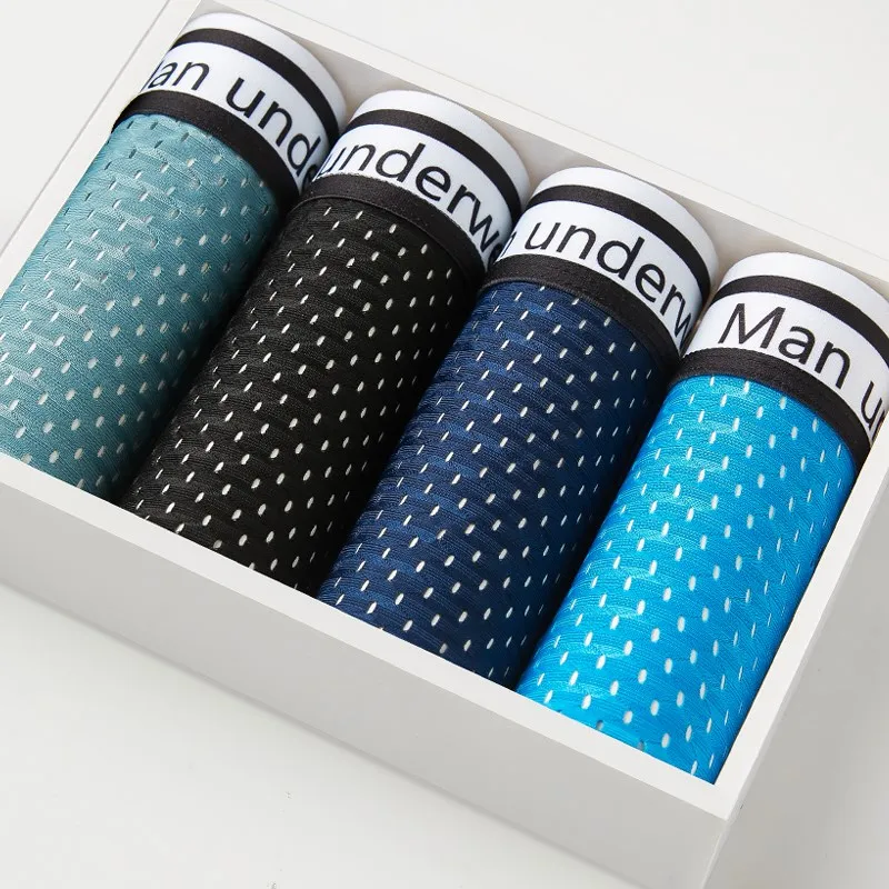 

4pcs Men's Panties Underwear Boxershorts Men Boxer Sexy Underwear Underpants Ice Silk Men Boxer Shorts Mesh Breathable Hombre