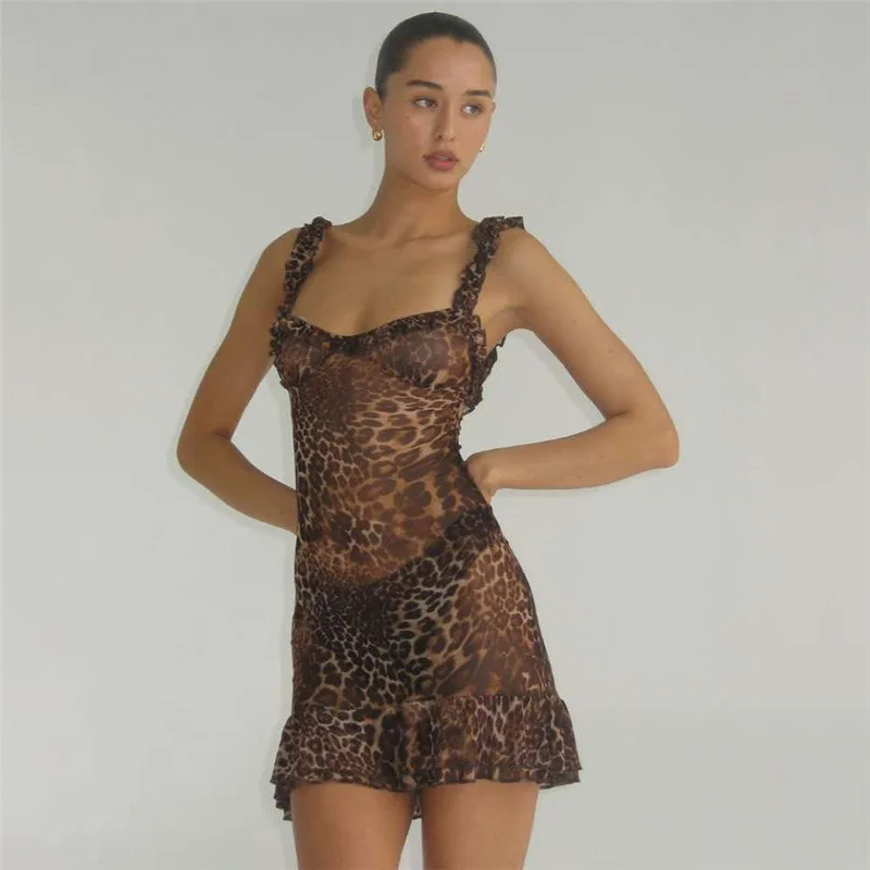 JULISSA MO Sexy Backless Print Leopard Women Dress Spaghetti Strap High Waist Dress Female Summer Skinny Elegant Party Clubwear