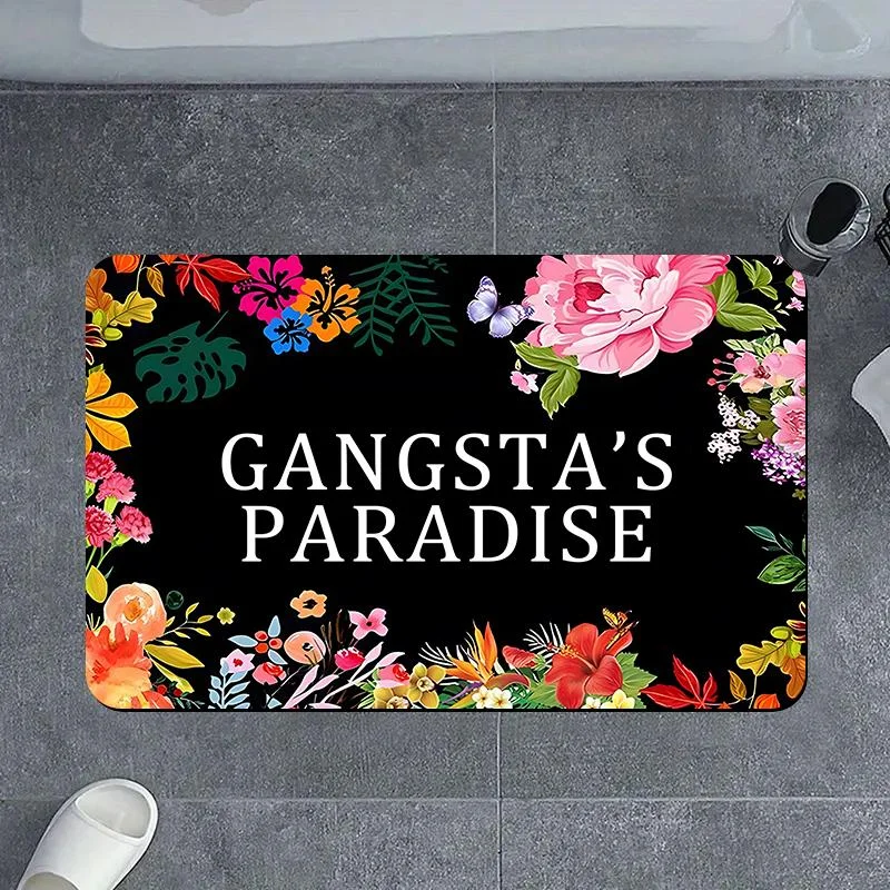A "Gangster Paradise" printed crystal velvet door mat, indoor mat, bedroom accessory room decoration, suitable for all families