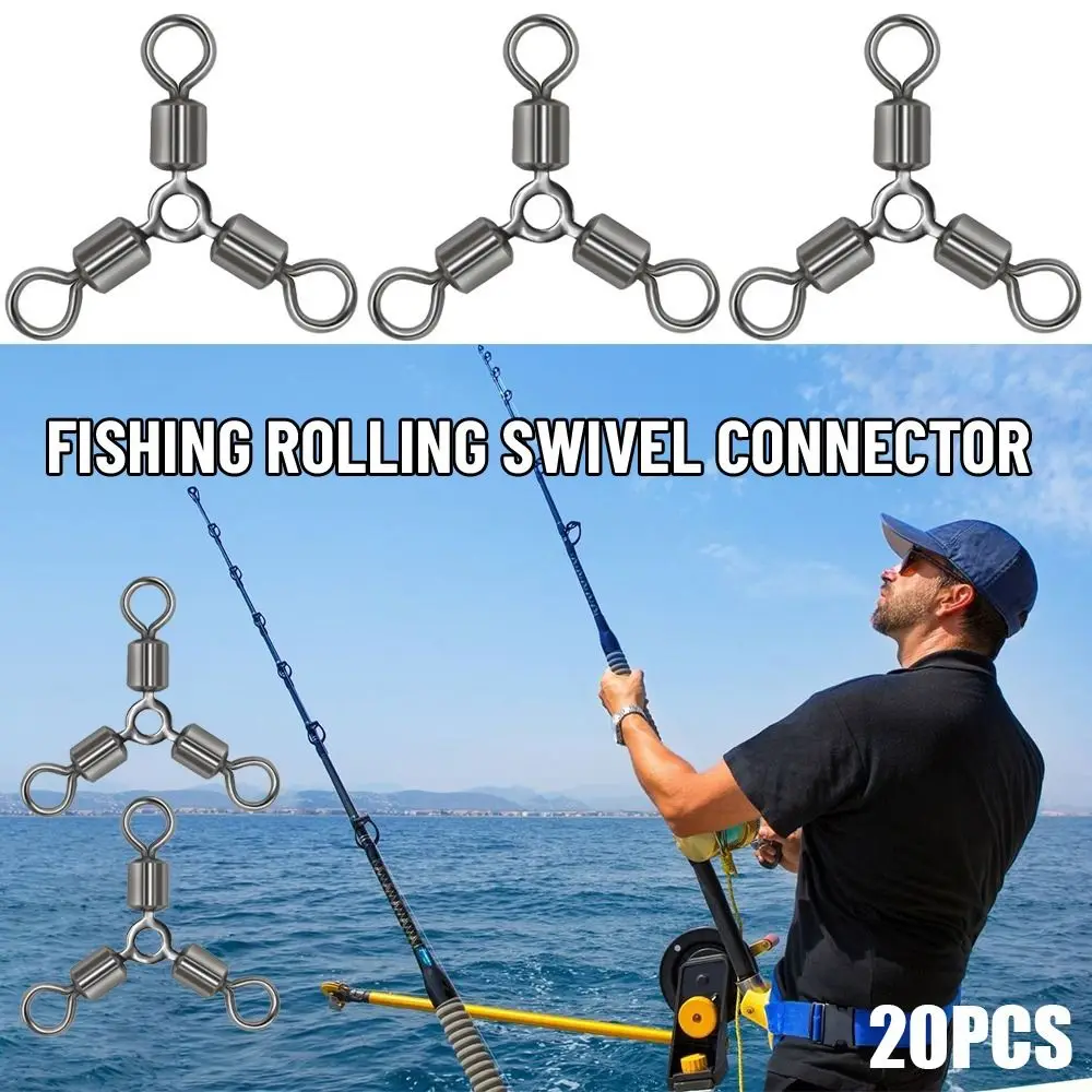 

20Pcs/lot Portable 3 way High Quality Durable Fishing Rolling Swivels Connector Bearing Tackle Solid Rings