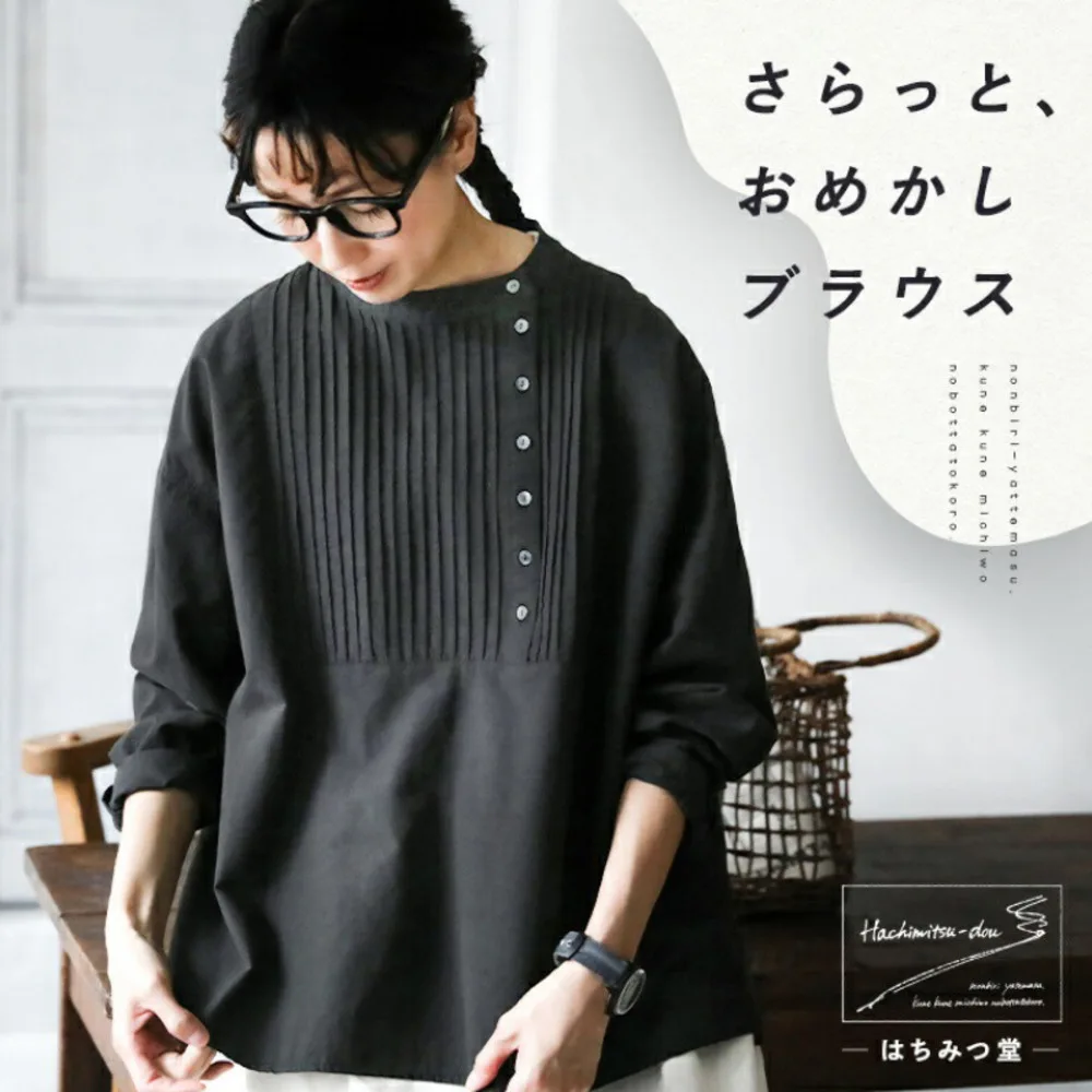 

Женская рубашка Лето 2024 Новинка Свободная Женская рубашка в японском и корейском стиле с круглым вырезом